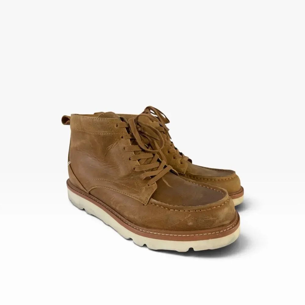Men’s Brown Faux Leather Chukka Ankle Boots Lace-Up Rubber Sole Size 11 vibram